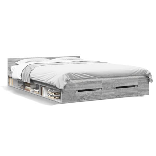 Sahtlitega voodiraam, hall sonoma tamm, 120 × 200 cm, tehispuit — mudel 3280760