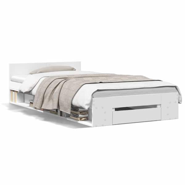 Sahtlitega voodiraam, valge, 90 × 190 cm, tehispuit — mudel 3280783