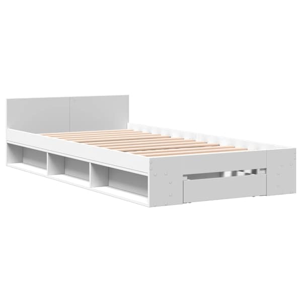Sahtlitega voodiraam, valge, 90 × 190 cm, tehispuit — mudel 3280783