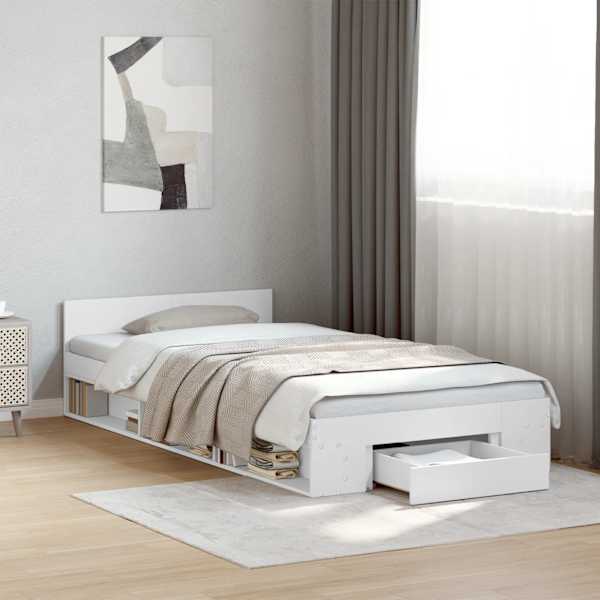 Sahtlitega voodiraam, valge, 75 × 190 cm, tehispuit — mudel 3280804