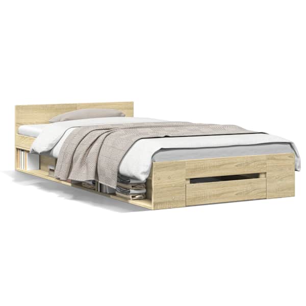 Sahtlitega voodiraam, sonoma tamm, 75 × 190 cm, tehispuit — mudel 3280806