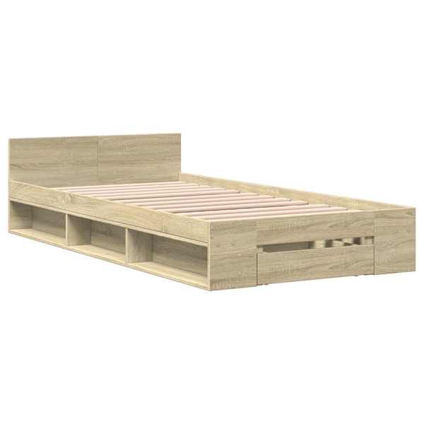 Sahtlitega voodiraam, sonoma tamm, 75 × 190 cm, tehispuit — mudel 3280806