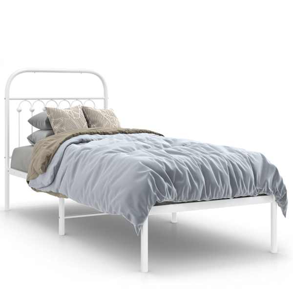 Voodiraam peatsiga, valge, 75 × 190 cm, metall