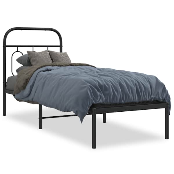Voodiraam peatsiga, must, 75 × 190 cm, metall — mudel 377107
