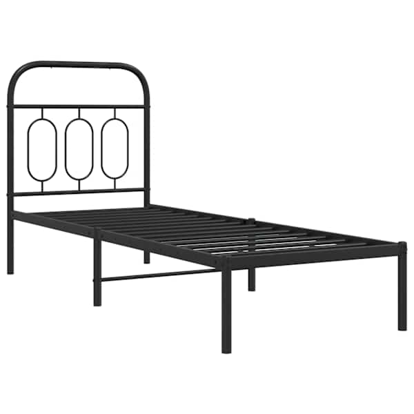 Voodiraam peatsiga, must, 75 × 190 cm, metall — mudel 377107