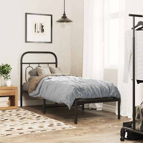 Voodiraam peatsiga, must, 75 × 190 cm, metall — mudel 377107