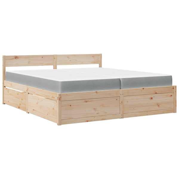 Sahtlitega voodiraam koos 2 madratsiga, valge ja helehall, 200 × 200 cm, männipuit — mudel 3281886