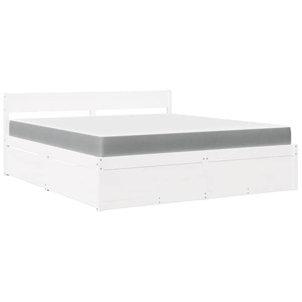 Sahtlitega voodiraam koos madratsiga, valge, 180 × 200 cm, männipuit — mudel 3281890