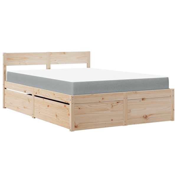 Sahtlitega voodiraam koos madratsiga, valge ja helehall, 120 × 200 cm, männipuit — mudel 3281901