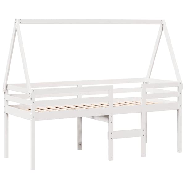 Kõrge voodiraam katusega, valge, 90 × 190 cm, männipuit — mudel 3282099