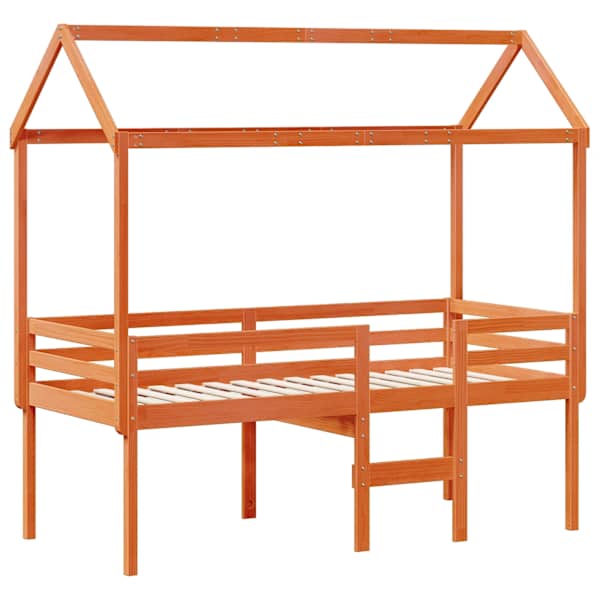 Kõrge voodiraam katusega, vahapruun, 90 × 190 cm, männipuit — mudel 3282140