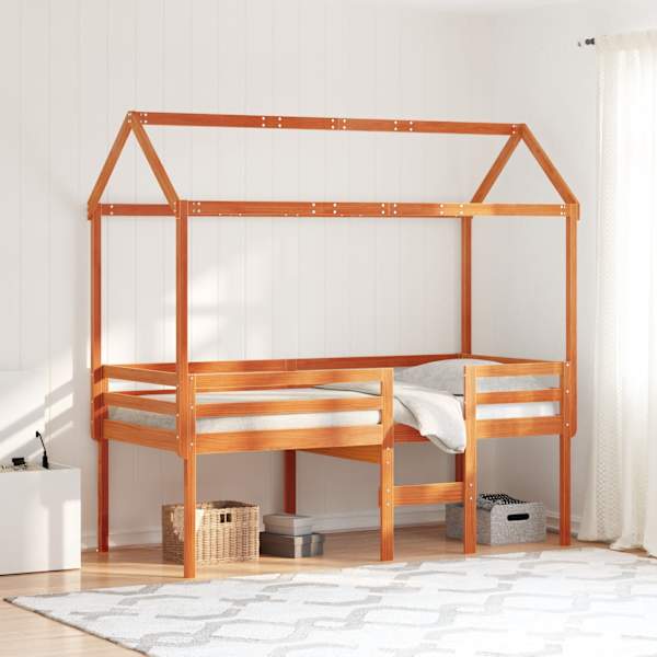 Kõrge voodiraam katusega, vahapruun, 90 × 190 cm, männipuit — mudel 3282140