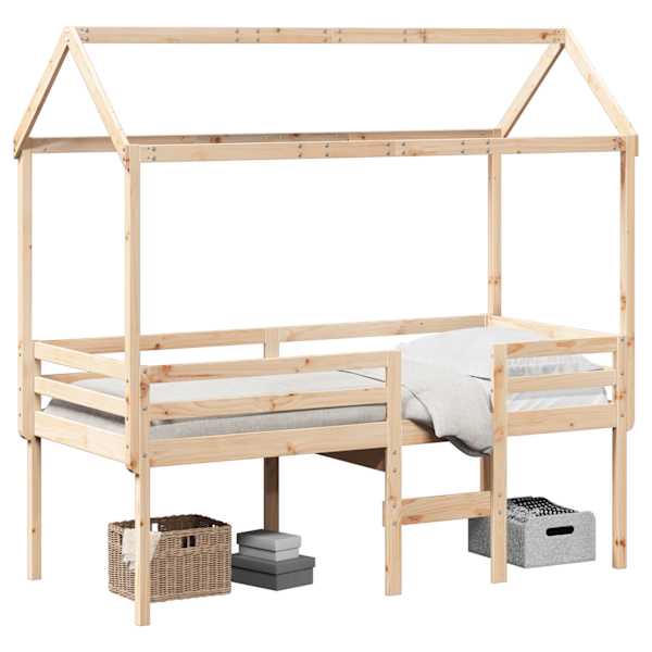 Kõrge voodiraam katusega, 75 × 190 cm, männipuit — mudel 3282141