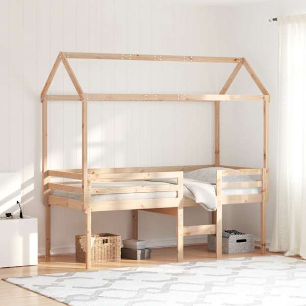 Kõrge voodiraam katusega, 75 × 190 cm, männipuit — mudel 3282141