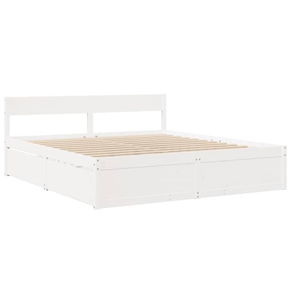 Sahtlitega voodiraam, valge, 180 × 200 cm, männipuit — mudel 3282340