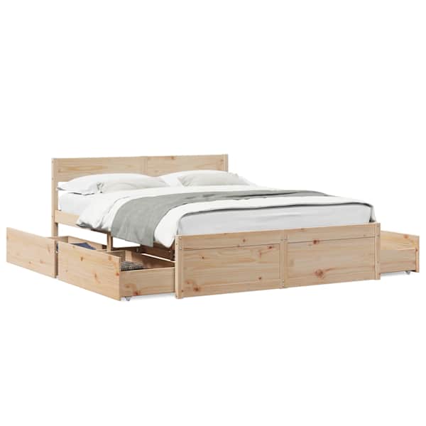 Sahtlitega voodiraam, 150 × 200 cm, männipuit — mudel 3282345