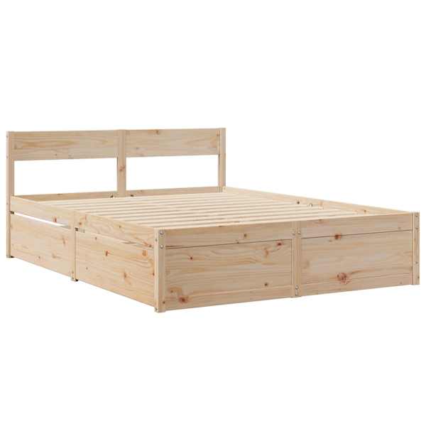 Sahtlitega voodiraam, 150 × 200 cm, männipuit — mudel 3282345