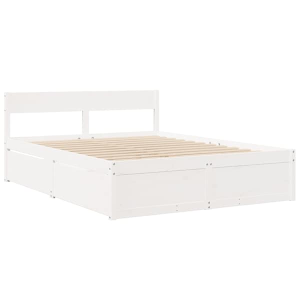 Sahtlitega voodiraam, valge, 140 × 200 cm, männipuit — mudel 3282349