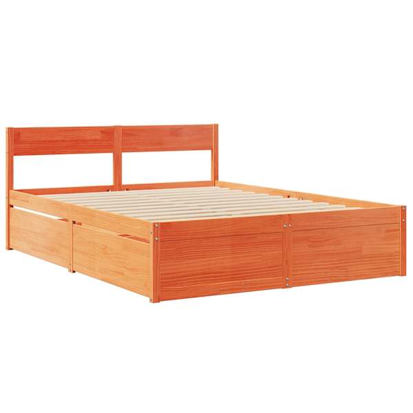 Sahtlitega voodiraam, vahapruun, 140 × 200 cm, männipuit — mudel 3282350