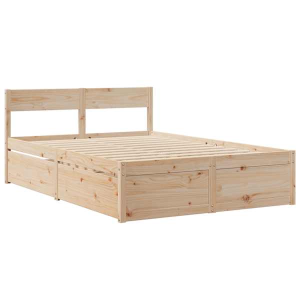 Sahtlitega voodiraam, 135 × 190 cm, männipuit — mudel 3282357