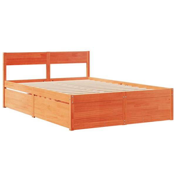 Sahtlitega voodiraam, vahapruun, 135 × 190 cm, männipuit — mudel 3282359