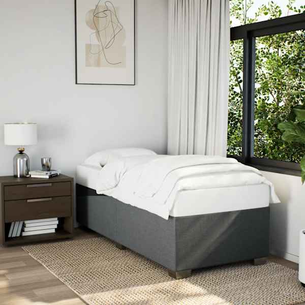 Voodiraam, tumehall, 90 × 190 cm, kangas — mudel 3284437