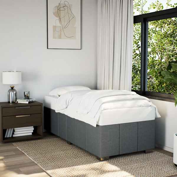 Voodiraam, tumehall, 90 × 190 cm, kangas — mudel 3284798