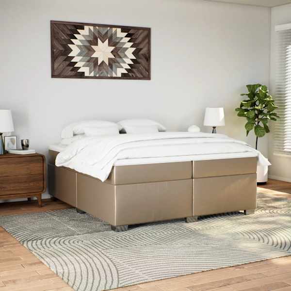 Kontinentaalvoodi koos 2 madratsiga, cappuccino, 200 × 200 cm, kunstnahk — mudel 3285228