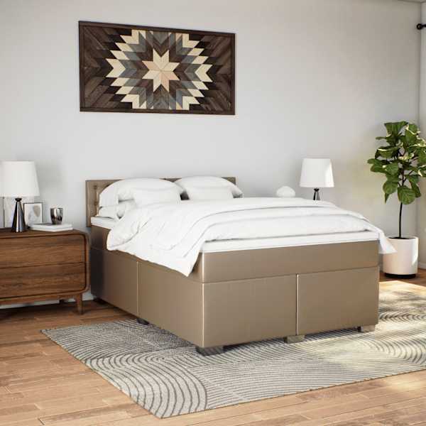 Kontinentaalvoodi koos madratsiga, cappuccino, 160 × 200 cm, kunstnahk — mudel 3286131