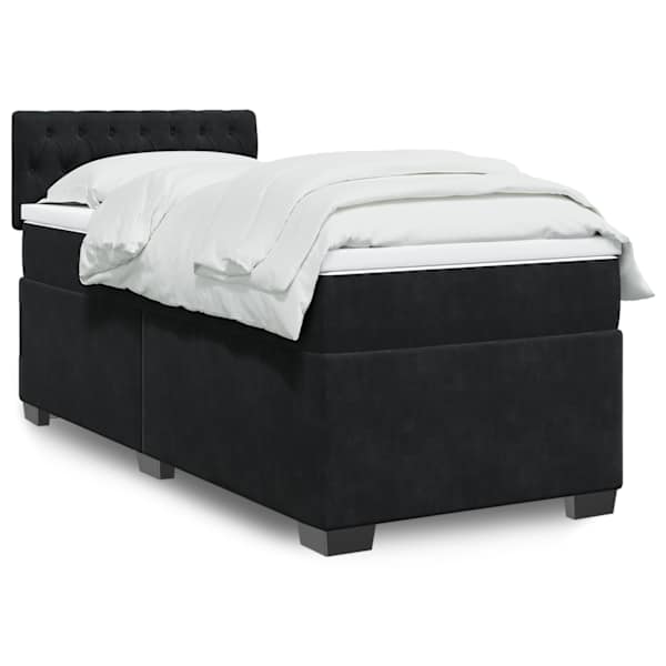Kontinentaalvoodi koos madratsiga, must, 90 × 200 cm, samet — mudel 3286218