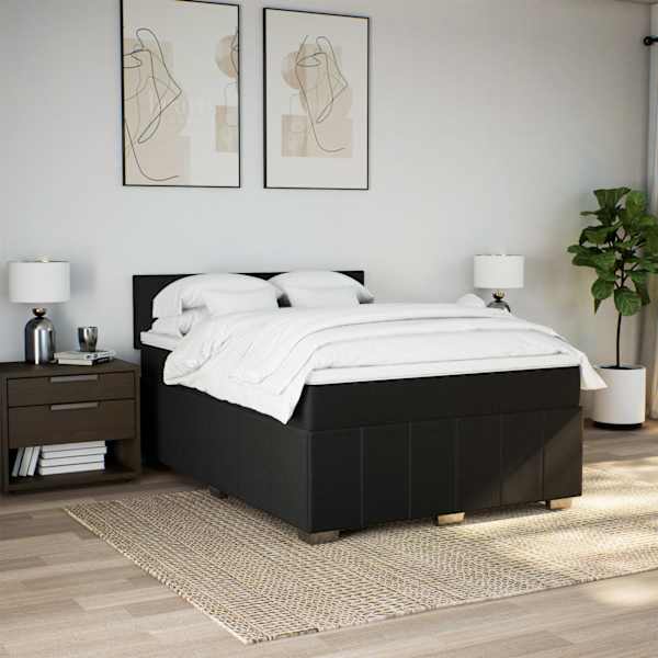 Kontinentaalvoodi koos madratsiga, must, 140 × 200 cm, kangas — mudel 3287086