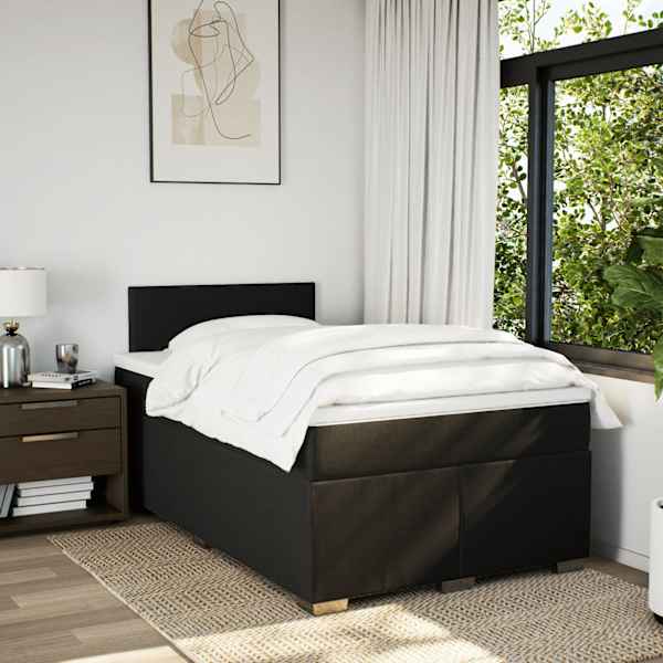 LED-valgustusega kontinentaalvoodi koos madratsiga, must, 120 × 190 cm, kangas — mudel 3288122