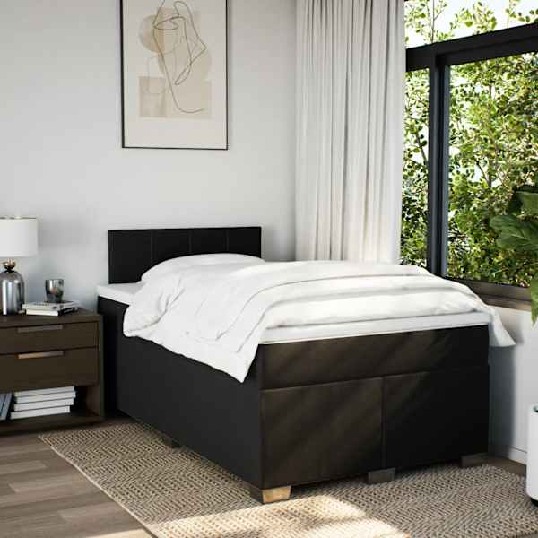 LED-valgustusega kontinentaalvoodi koos madratsiga, must, 120 × 190 cm, kangas — mudel 3288129