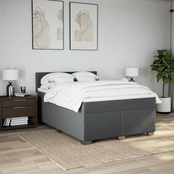 LED-valgustusega kontinentaalvoodi koos madratsiga, tumehall, 140 × 190 cm, kangas — mudel 3288184