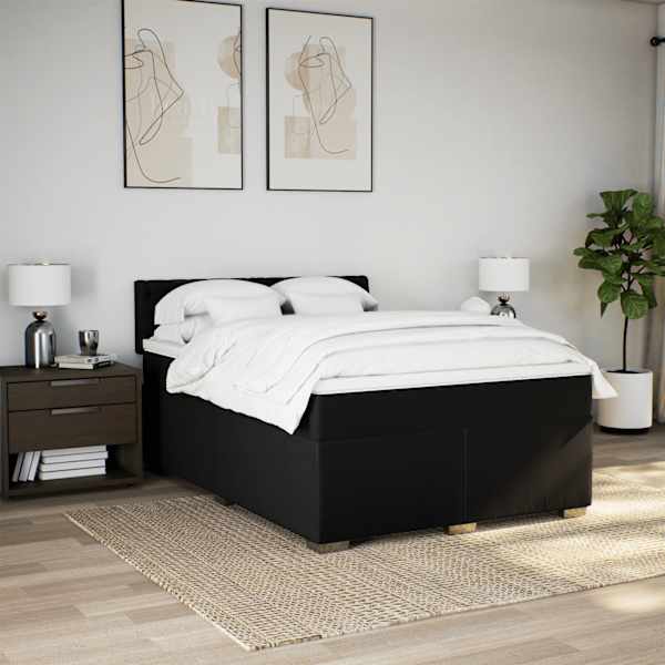 LED-valgustusega kontinentaalvoodi koos madratsiga, must, 140 × 190 cm, kangas — mudel 3288192