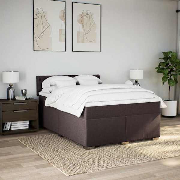 LED-valgustusega kontinentaalvoodi koos madratsiga, tumepruun, 140 × 190 cm, kangas — mudel 3288193