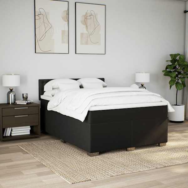 LED-valgustusega kontinentaalvoodi koos madratsiga, must, 140 × 190 cm, kangas — mudel 3288199