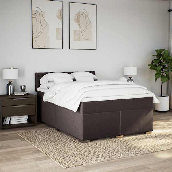 LED-valgustusega kontinentaalvoodi koos madratsiga, tumepruun, 140 × 200 cm, kangas — mudel 3288221