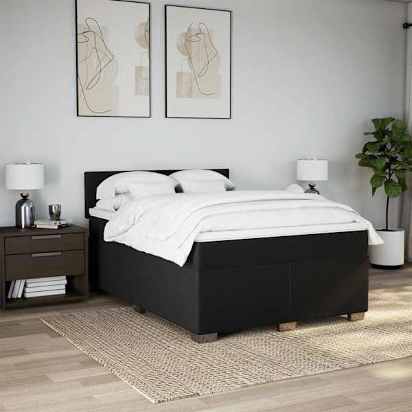 LED-valgustusega kontinentaalvoodi koos madratsiga, must, 160 × 200 cm, kangas — mudel 3288241