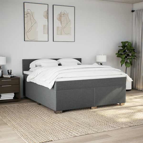 LED-valgustusega kontinentaalvoodi koos madratsiga, tumehall, 180 × 200 cm, kangas — mudel 3288268