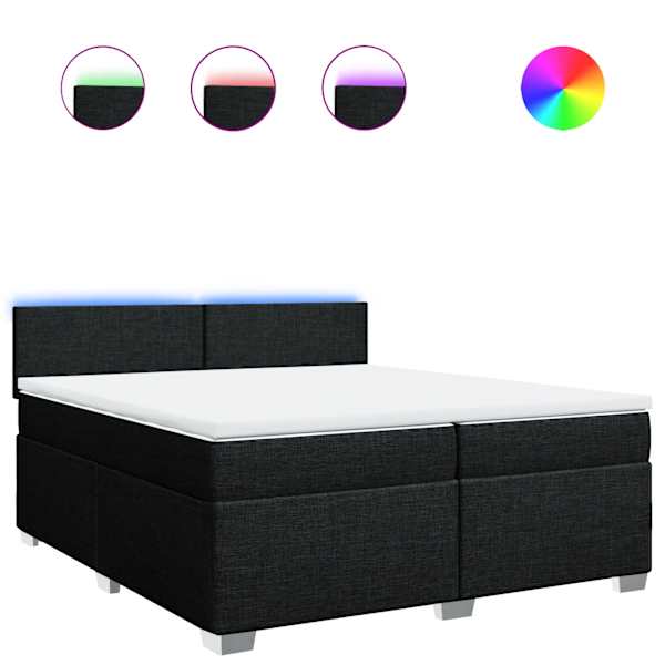 LED-valgustusega kontinentaalvoodi koos 2 madratsiga, must, 200 × 200 cm, kangas — mudel 3288290