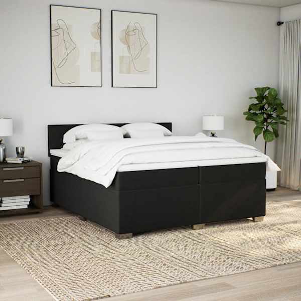 LED-valgustusega kontinentaalvoodi koos 2 madratsiga, must, 200 × 200 cm, kangas — mudel 3288290