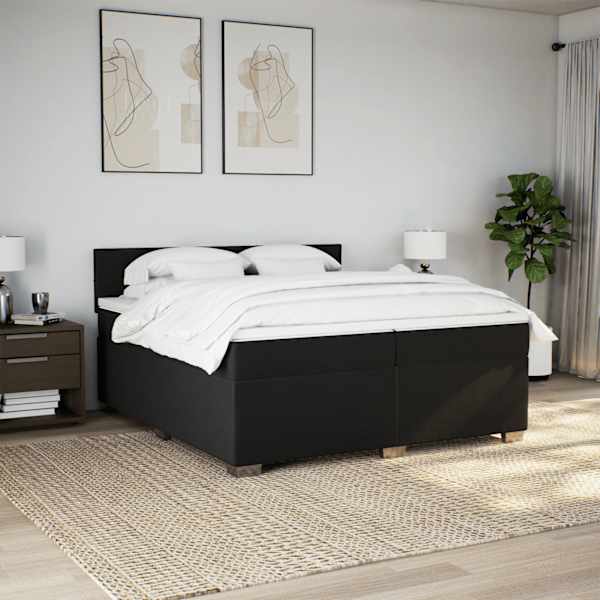 LED-valgustusega kontinentaalvoodi koos 2 madratsiga, must, 200 × 200 cm, kangas — mudel 3288297