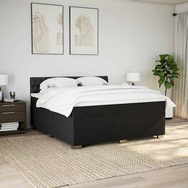 LED-valgustusega kontinentaalvoodi koos 2 madratsiga, must, 200 × 200 cm, kangas — mudel 3288304