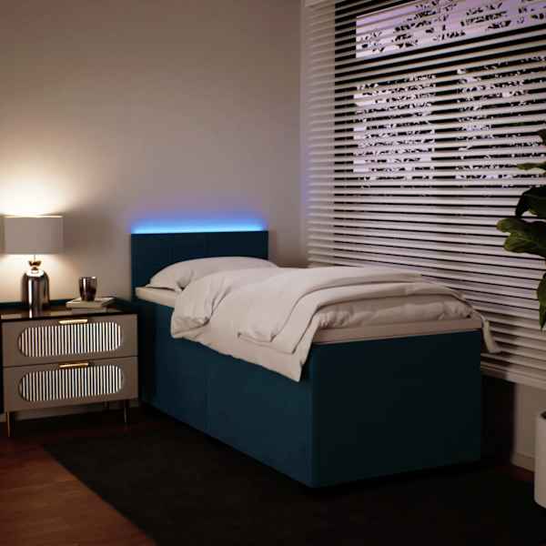 LED-valgustusega kontinentaalvoodi koos madratsiga, sinine, 80 × 200 cm, samet — mudel 3288466