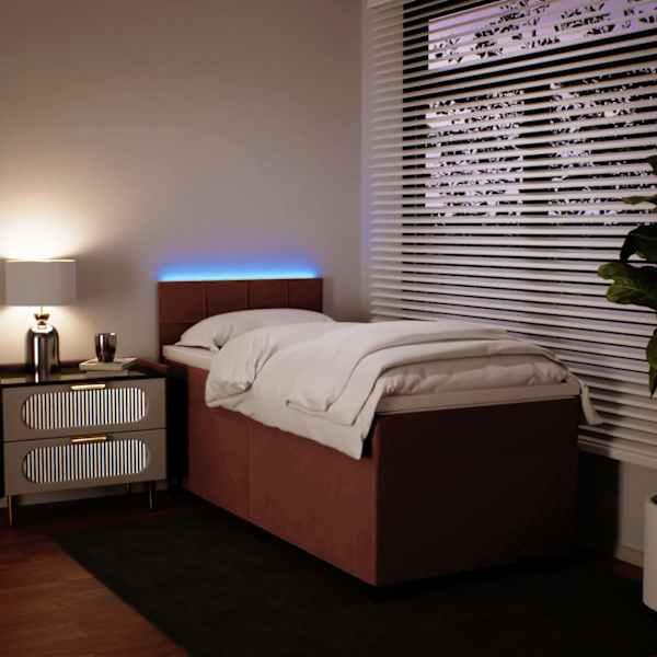 LED-valgustusega kontinentaalvoodi koos madratsiga, roosa, 90 × 190 cm, samet — mudel 3288503