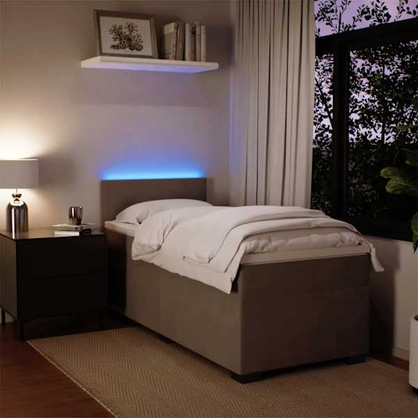 LED-valgustusega kontinentaalvoodi koos madratsiga, helehall, 90 × 200 cm, samet — mudel 3288504