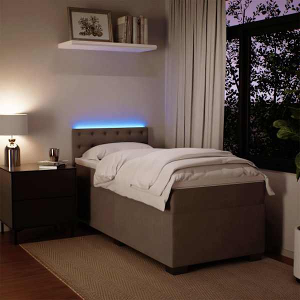 LED-valgustusega kontinentaalvoodi koos madratsiga, helehall, 100 × 200 cm, samet — mudel 3288546