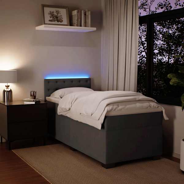 LED-valgustusega kontinentaalvoodi koos madratsiga, tumehall, 100 × 200 cm, samet — mudel 3288547