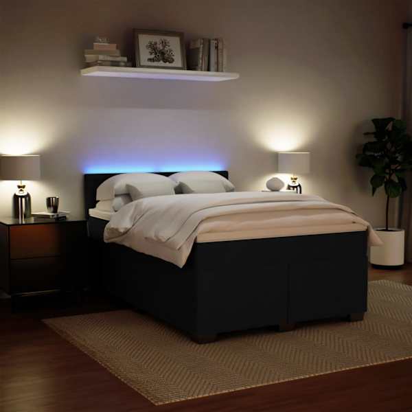 LED-valgustusega kontinentaalvoodi koos madratsiga, must, 140 × 190 cm, samet — mudel 3288620